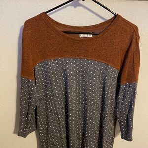 Maurices Rust and Blue Polka Dot Long Sleeve Top